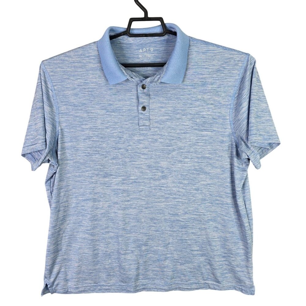 Womens APT. 9 Heather Blue Performance Polo Shirt Short Sleeve 100% Polyester XL